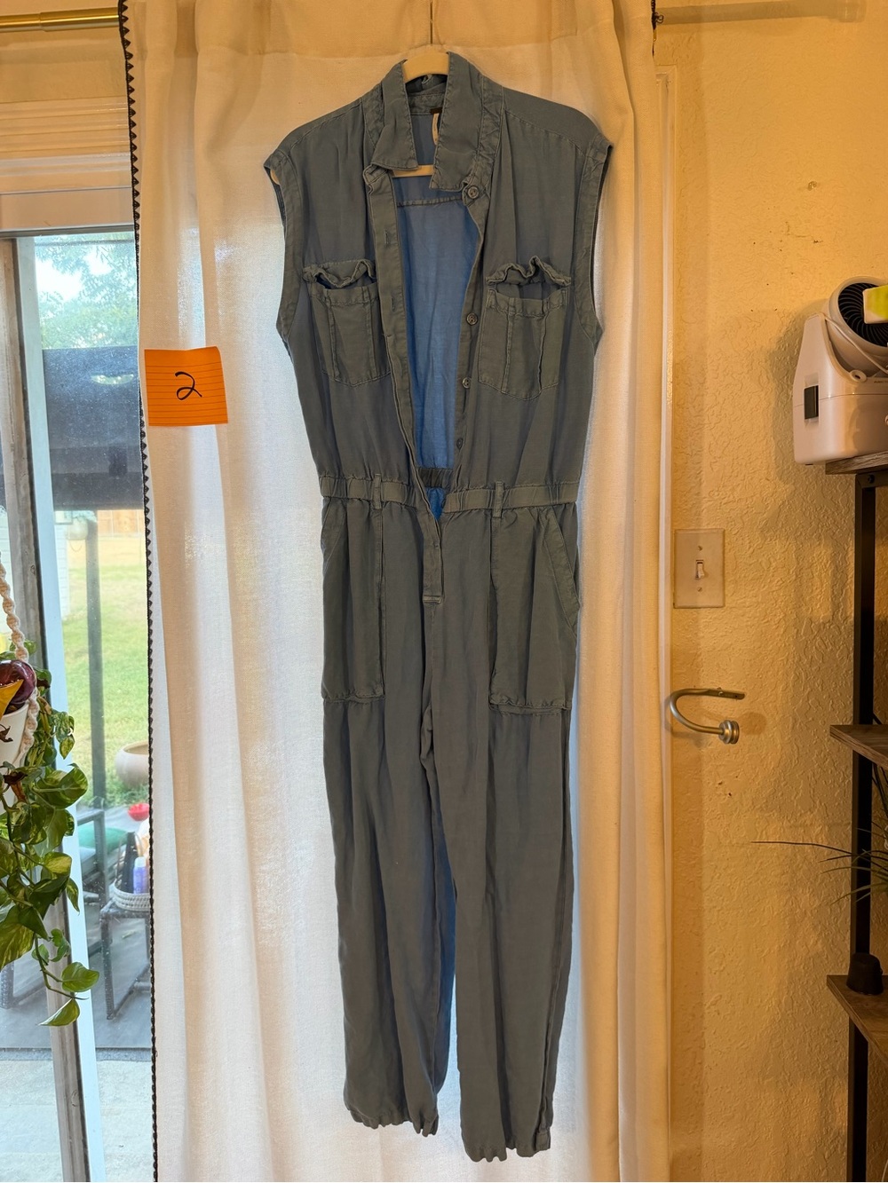 Sleeveless Light Blue Chambray Utility Jumpsuit
